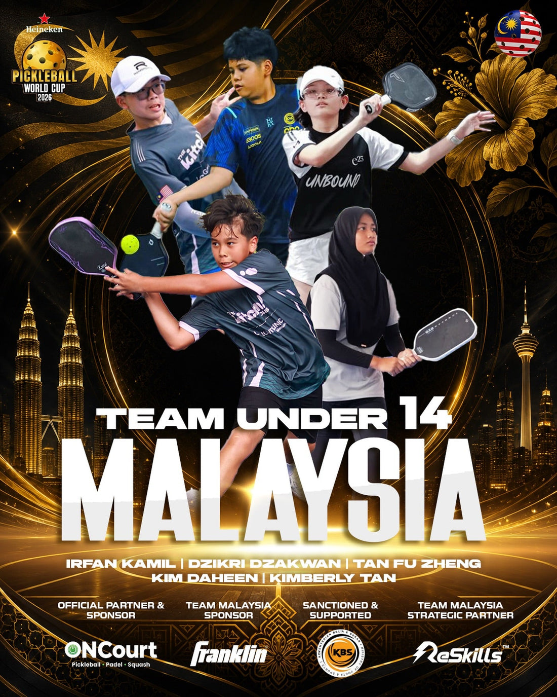 Team Malaysia's Under-14 squad for the Heineken Pickleball World Cup 2026.