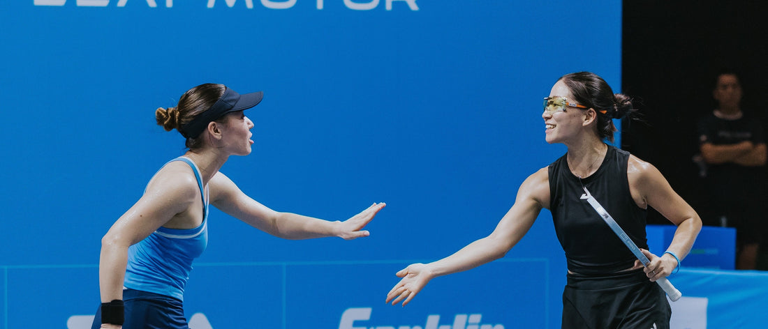 Aiko Yoshitomi (right) with her women's doubles partner Wang Beck Vall