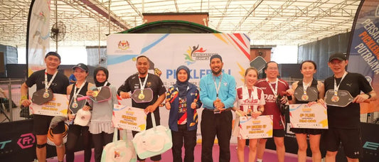 A podium at KBS Masters Games Pickleball 2026, with RM1,000, RM800 and RM400 placards