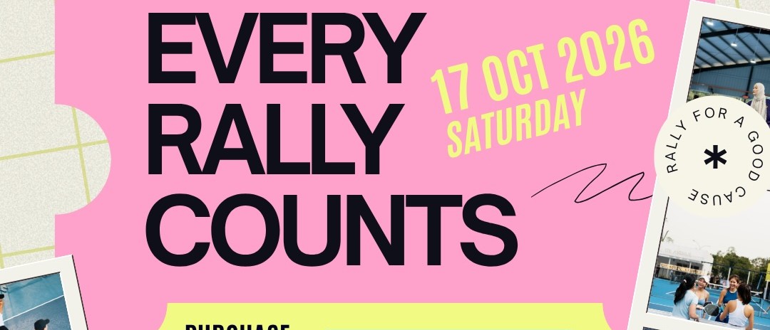 Every Rally Counts event poster from Pickle Social Club, showing the 17 Oct 2026 date, the two passes and the partner logos.