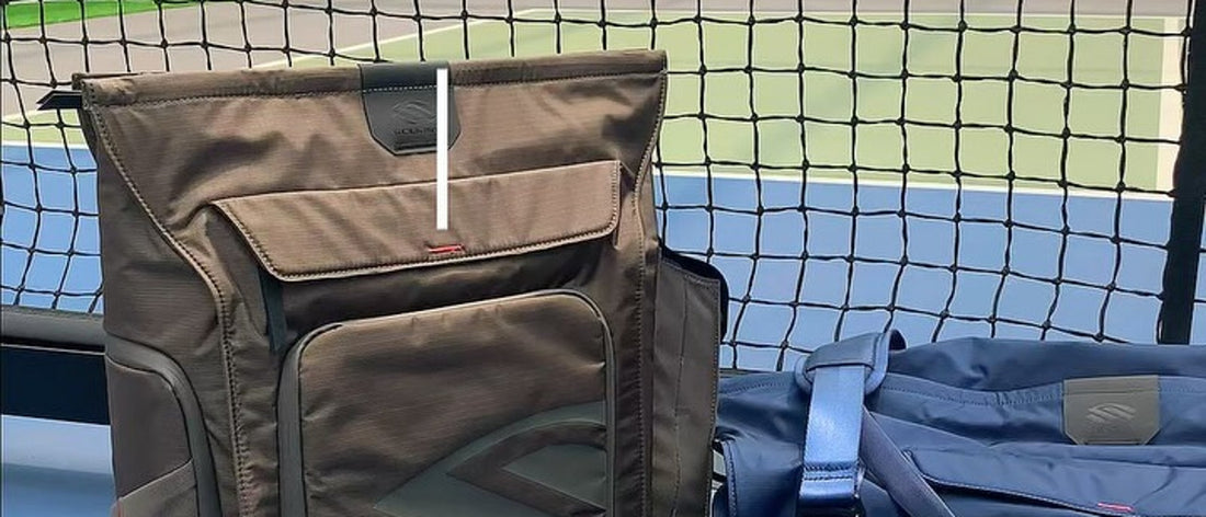 A Selkirk backpack and duffle on court, from MyPickleball's post.