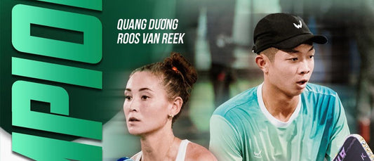 Quang Duong, with partner Roos Van Reek, on Wika's Mixed Doubles Open champion poster.