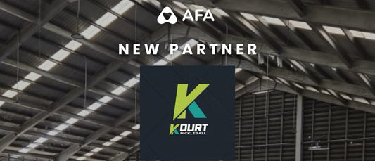 Coaching on court at Kourt Pickleball in Putatan, in the AFA "New Partner" announcement graphic.