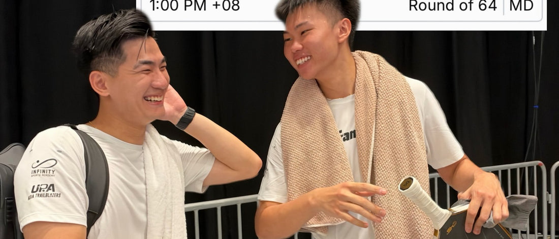 Jimmy Liong and Loh Shi Sheng, with the Round of 64 scoreboard.