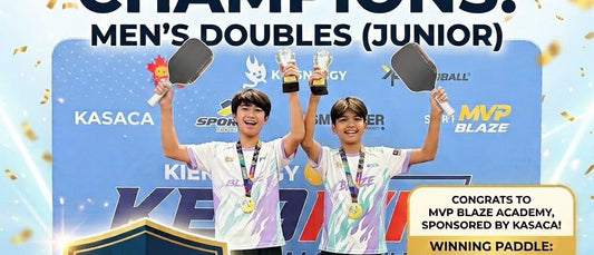 MVP Blaze Academy's junior pair celebrate their Men's Doubles (Junior) title at the Kidsnergy NextGen Series 2026, held 29 to 31 August at Empire Pickle Club.