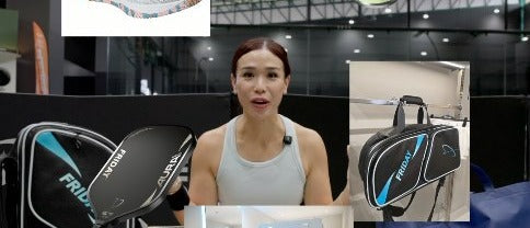 Toi Sieu Ee presenting her birthday giveaway prize spread of pickleball gear