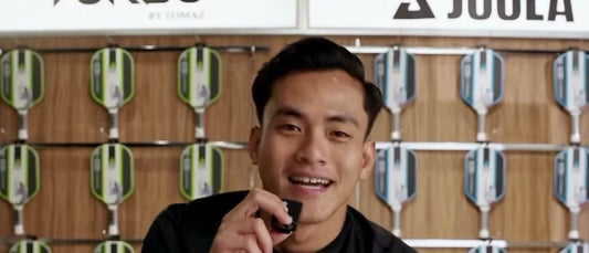 Aiman Hamdan promoting the PPA 125 Tomaz Cup courtside with his JOOLA Kosmos V+